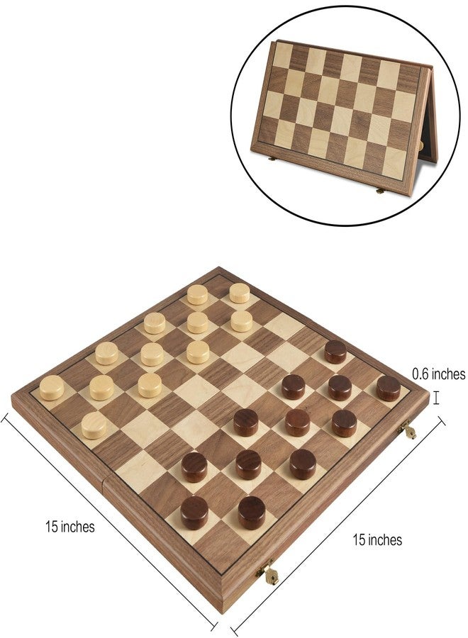 OUMODA Walnut 15" Magnetic Checkers Board Game Set - Folding Wooden 8x8 Chessboard with 24 Interlocking Pieces, Storage Slots - Family Strategy Game for Beginners & Kids Adults - Image 5